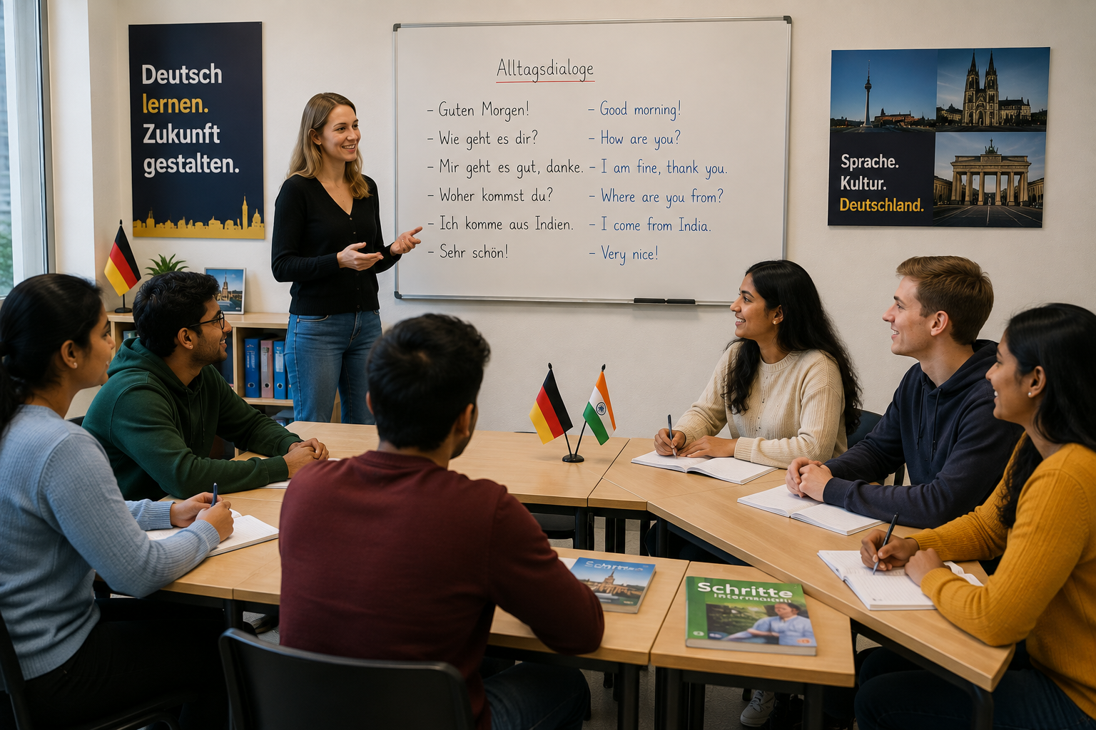 International students learning German in a classroom at AM Sprachschule