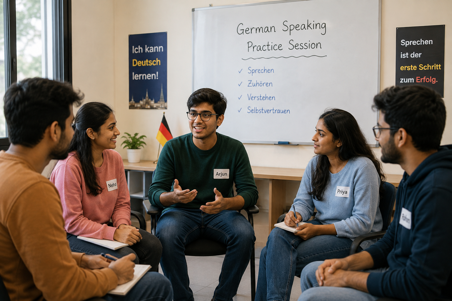 Students in an intensive German speaking practice session
